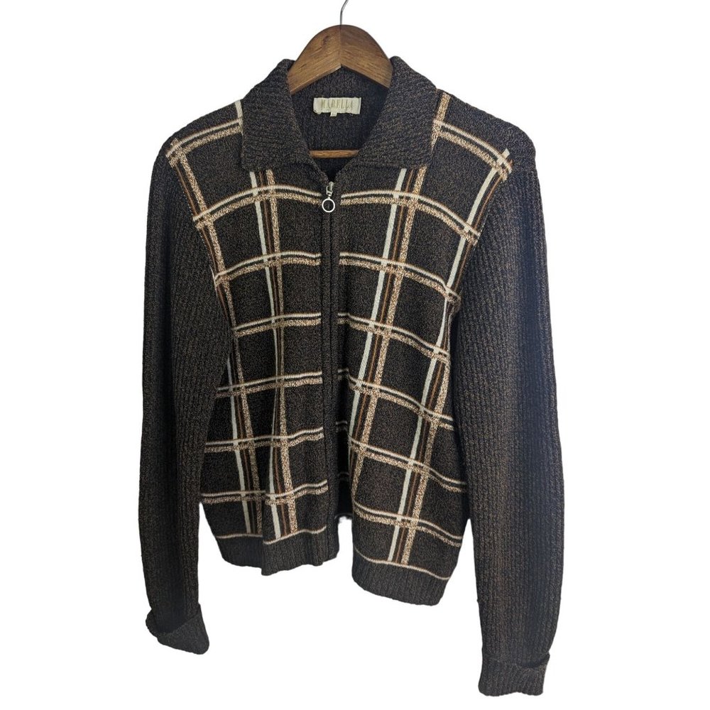 Marella Tricot Brown Women's Grandpa Style Full Zip Cardigan Wool Blend Sz M